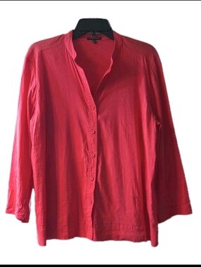 Eileen Fisher PL Italian Fabric Linen Blend Shirt Salmon Coral Pink Orange NWOT